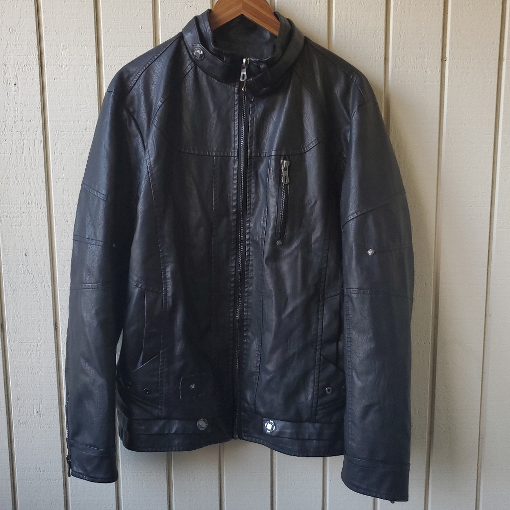ChouYatou Black Faux Leather Moto Style Jacket